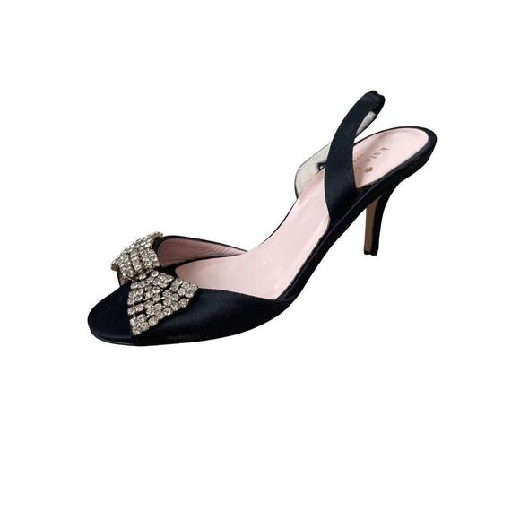 Kate Spade Womens Black Miva Jeweled Bow Satin Slingback Open Toe Heels Sandals - Picture 6 of 8